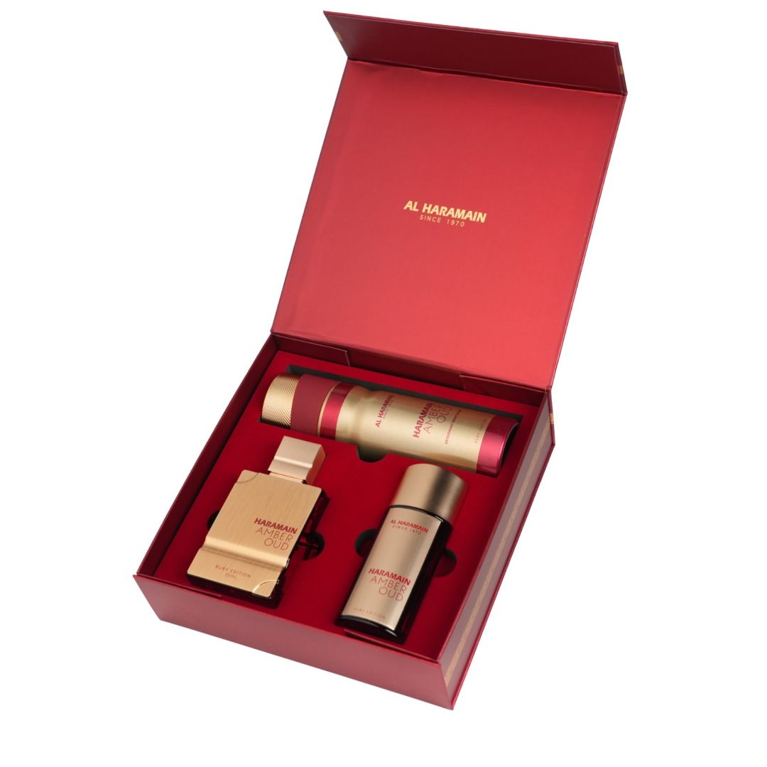 Set Regalo Haramain Amber Oud Ruby Edition Perfume